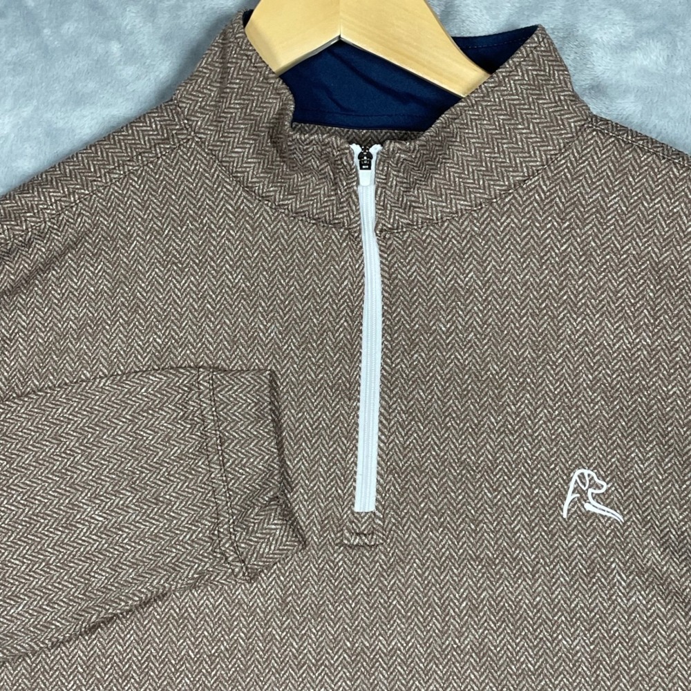 Rhoback Mens The Front Nine Brown Herringbone Performance Quarter Zip Pullover L